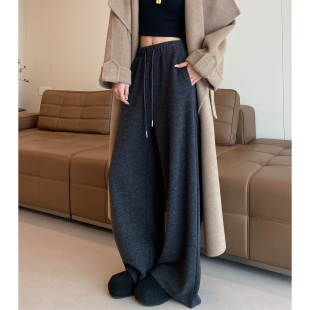 子 高腰垂感宽松bf慵懒风加厚休闲直筒裤 灰色糯米阔腿裤 女秋冬新款