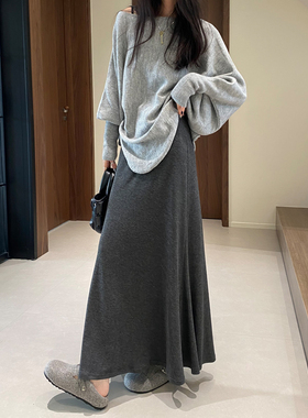 灰色鱼尾裙女春秋季高腰气质a字裙包臀裙显瘦针织半身裙中长款裙