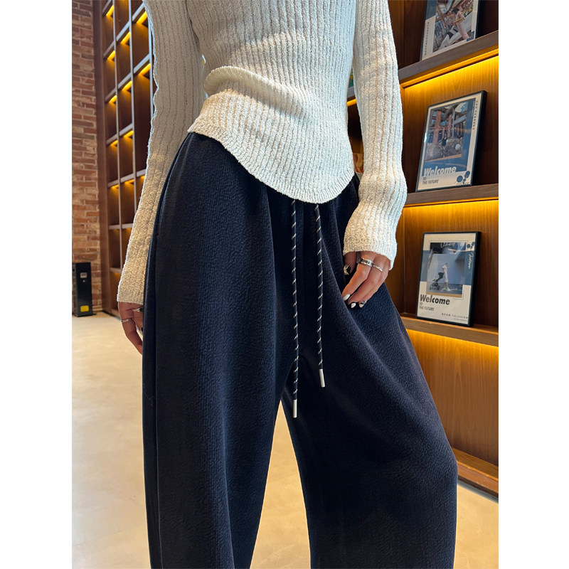 藏青窄版阔腿裤女秋冬季加绒加厚休闲裤高腰慵懒显瘦糯米直筒裤子,女装/女士精品,休闲裤,淘宝优惠券,粉丝福利购,淘宝优惠卷