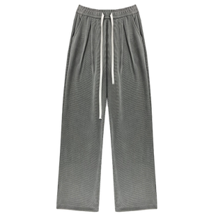 灰色阔腿裤子女春秋冬季加绒高腰宽松垂感休闲运动直筒灯芯绒裤子