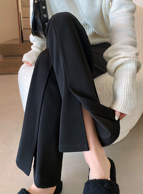 黑色开叉微喇裤子女春秋新款西装喇叭裤女高腰显瘦休闲阔腿长裤夏