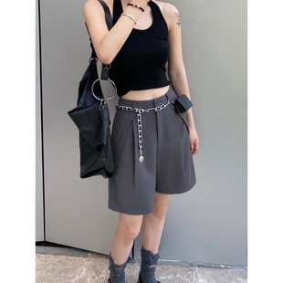 短裤 2022新设计款 女夏季 黑色直筒五分裤 高腰a字休闲中裤 灰色西装