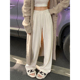 阔腿裤 女春秋白色垂感抽绳运动裤 新款 窄版 灯芯绒针织直筒休闲裤 子