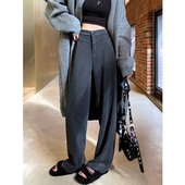 休闲羊毛呢垂感直筒弯镰刀裤 灰色香蕉裤 加厚窄版 阔腿裤 女秋冬季 款