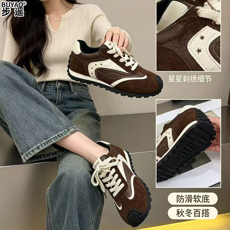 磨砂牛皮复古风系带德训鞋显脚小时尚休闲鞋