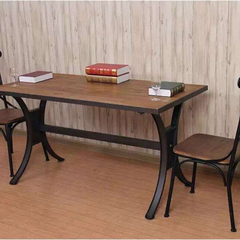 铁艺实木餐桌椅组合靠背椅长方桌子火锅店西餐厅咖啡厅餐厅餐桌椅