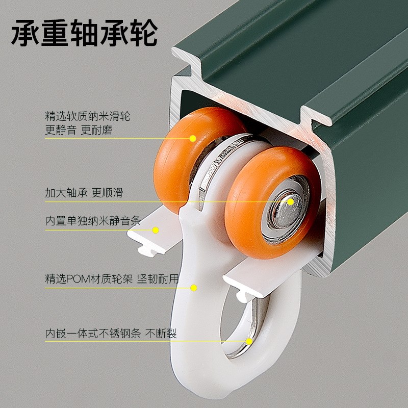 窗帘轨道滑轮一整套滑轨顶装双轨静音侧装铝合金挂钩式单轨窗帘杆