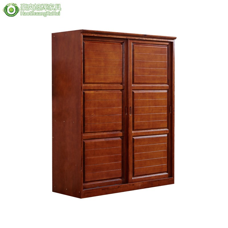 热销现代简约香樟木衣柜全实木两扇推拉1米6伸缩门卧室大衣橱