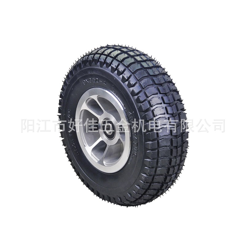 源头工厂产品9X3.50-4铝轮毂电动车代步车充气减震从动脚轮