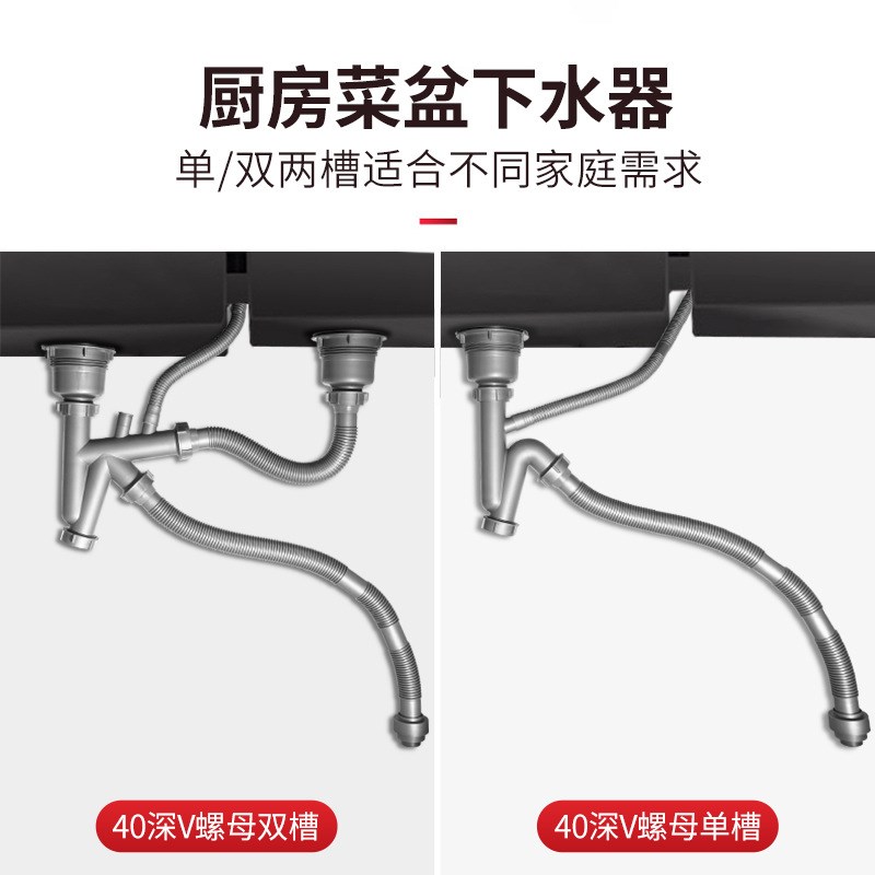 工厂直供厨房下水管洗菜盆下水管防臭下水管不锈钢水槽单双下水器