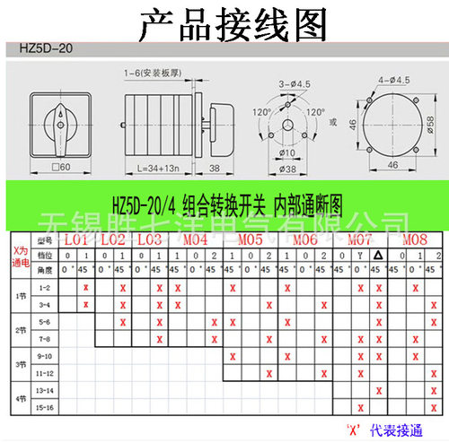 转换开关hz5d-20/4 l03 2节组合开关2档20a 4kw