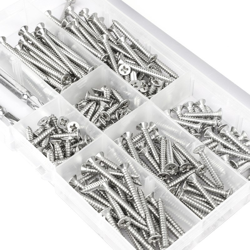 370/400/500PCS 304不锈钢KA十字自攻沉头螺丝套装自攻螺钉盒装
