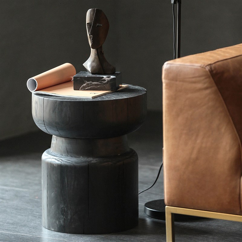 实木墩子凳子北欧原木矮凳边几民宿树桩靠墙摆件圆形角几艺术茶几