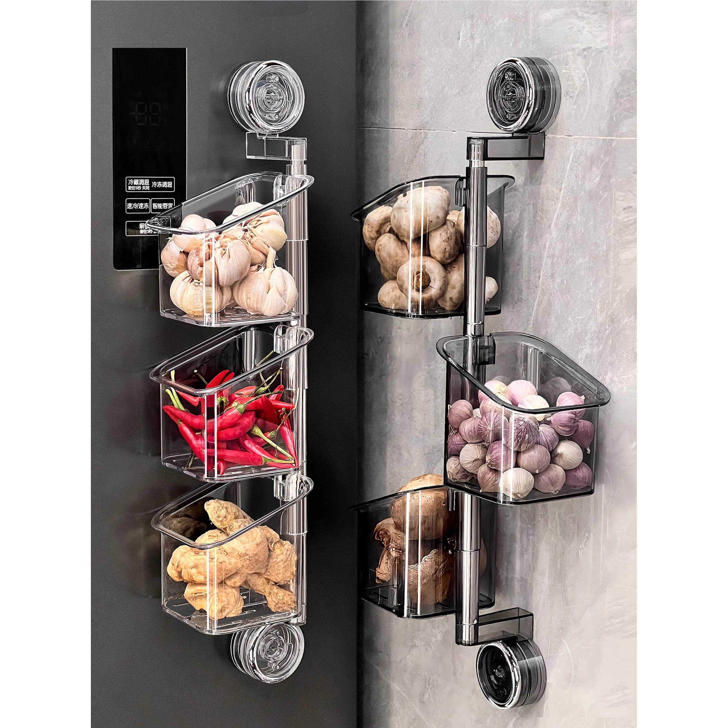 旋转多层葱姜蒜收纳盒厨房冰箱吸盘置物架壁挂式生姜大蒜整理架