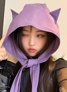 小恶魔绑带速干防晒遮阳帽女薄款护耳头巾帽子可爱猫耳朵小众出游