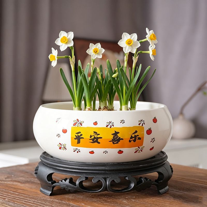 水培花盆陶瓷水仙花无孔莲花大号缸盆碗莲铜钱草睡莲一叶莲绿植盆