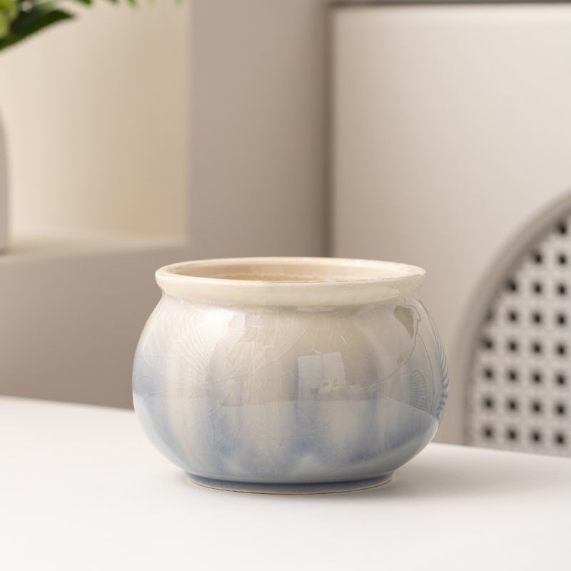 多肉花盆陶瓷流釉渐变苹果桌面家用装饰小盆创意个性造型冰裂透气