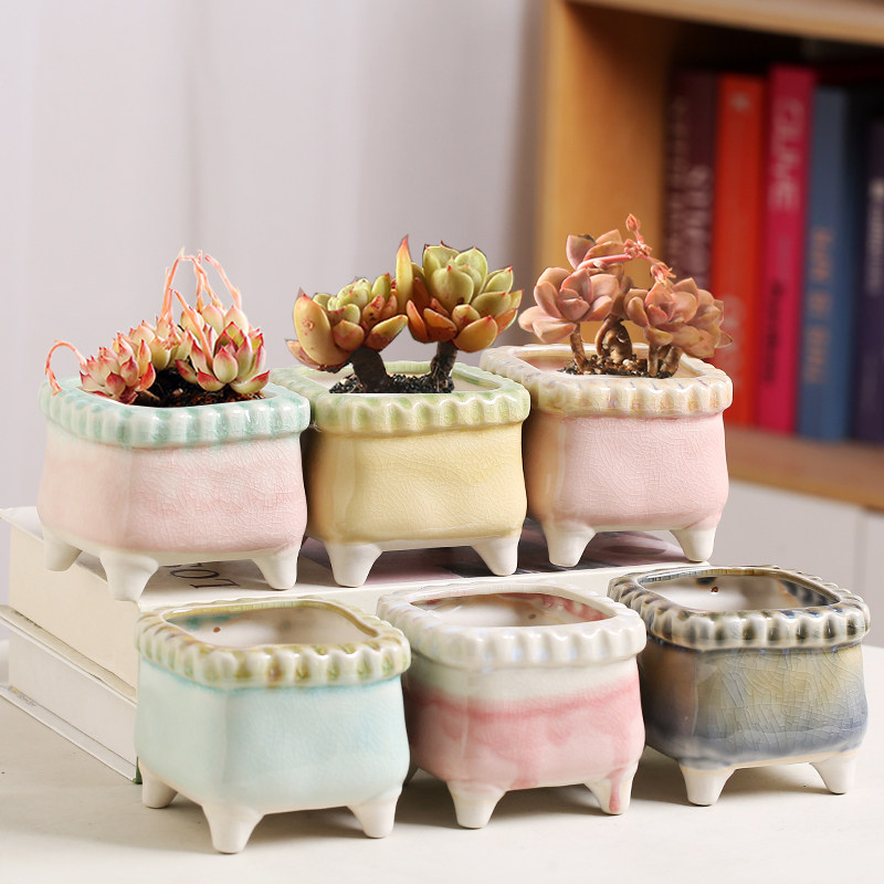 冰裂四方流釉透气简约陶瓷多肉花盆桌面装饰家居方形彩绘创意个性,鲜花速递/花卉仿真/绿植园艺,花盆,淘宝优惠券,粉丝福利购,淘宝优惠卷
