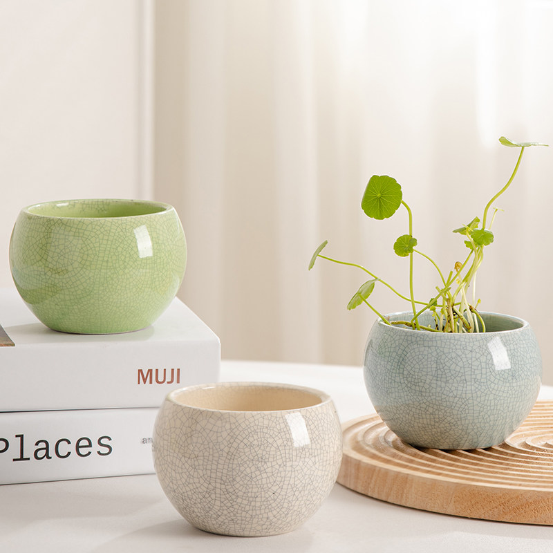 铜钱草水培无孔陶瓷花盆冰裂开片釉哥窑绿萝客厅清仓桌面器皿摆件