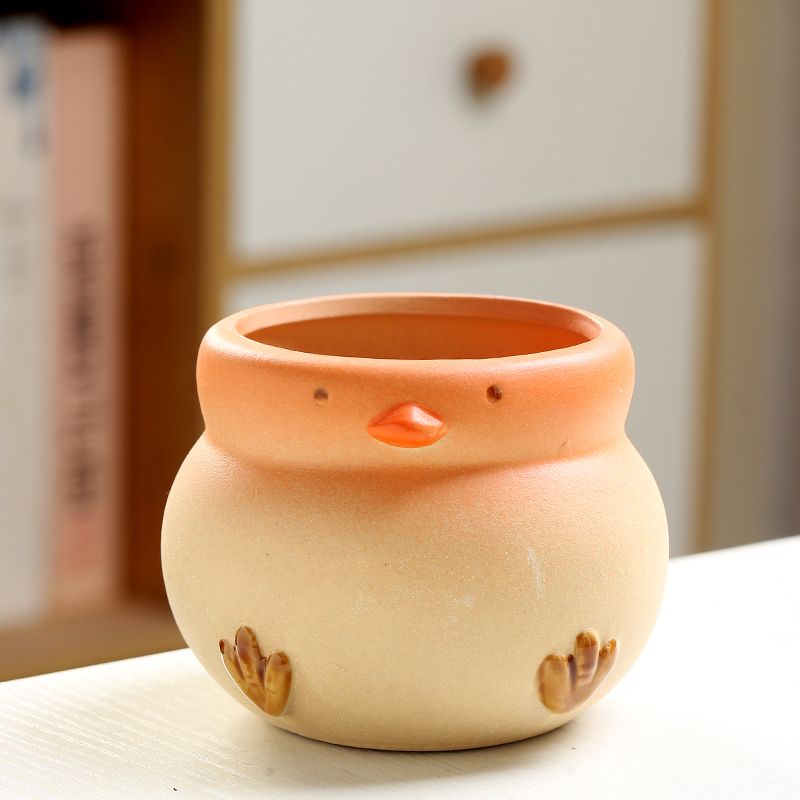 卡通动物多肉花盆陶瓷高颜值便宜简约透气磨砂粗陶装饰家用桌面