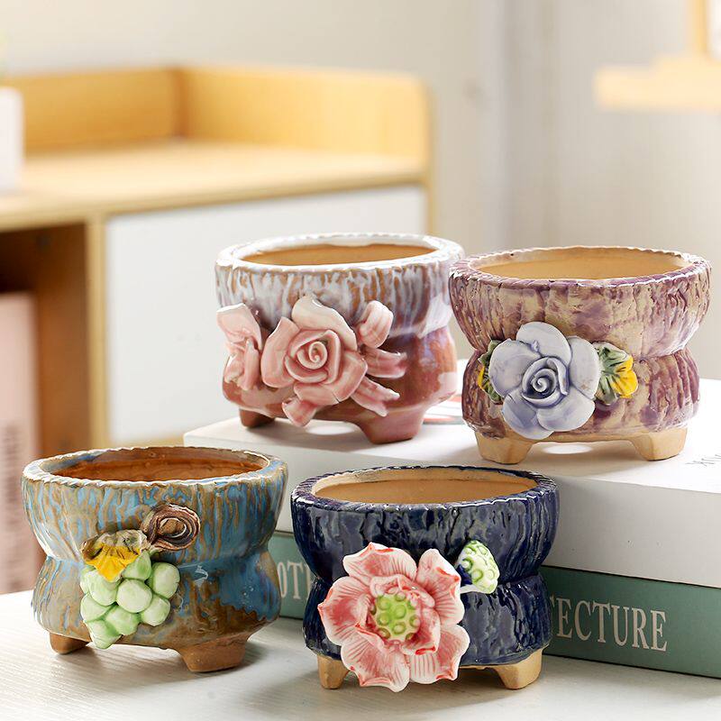 多肉陶瓷花盆火锅捏花创意简约透气个性装饰家用高颜值便宜网红