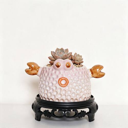 多肉花盆陶瓷可爱卡通螃蟹创意个性简约透气有孔家用桌面装饰粗陶