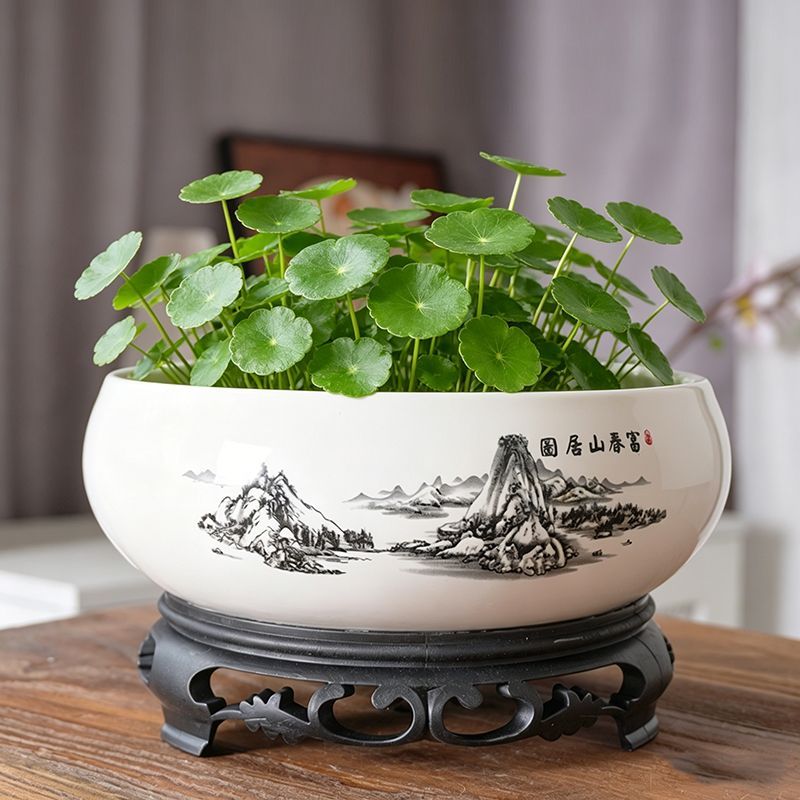 水培花盆陶瓷铜钱草无孔一叶莲莲花大号缸盆碗莲睡莲水仙花绿植盆