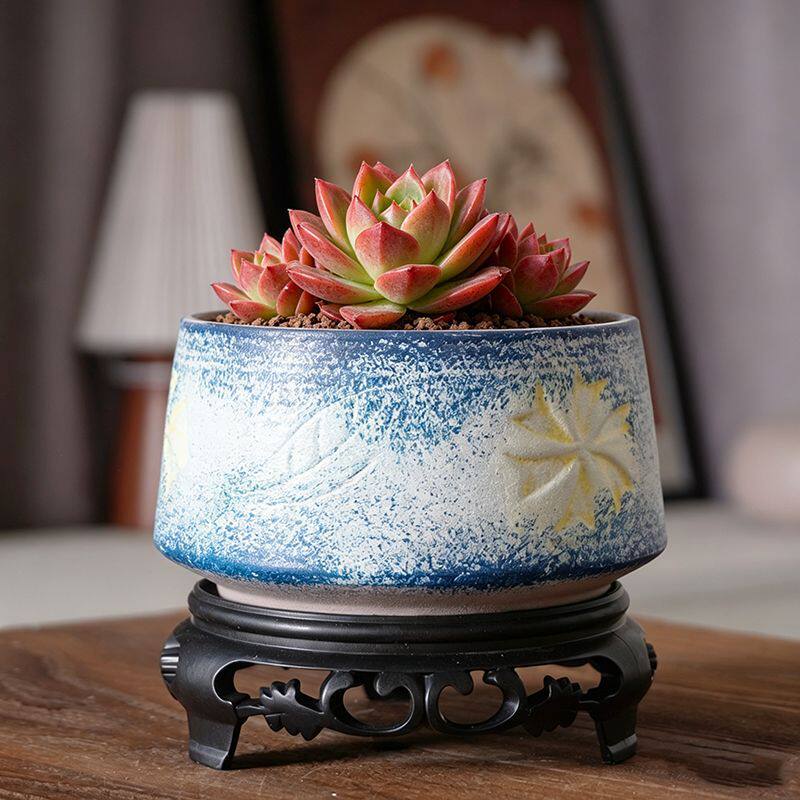 多肉花盆陶瓷创意地中海透气粗陶个性带托盘简约桌面家用装饰小盆
