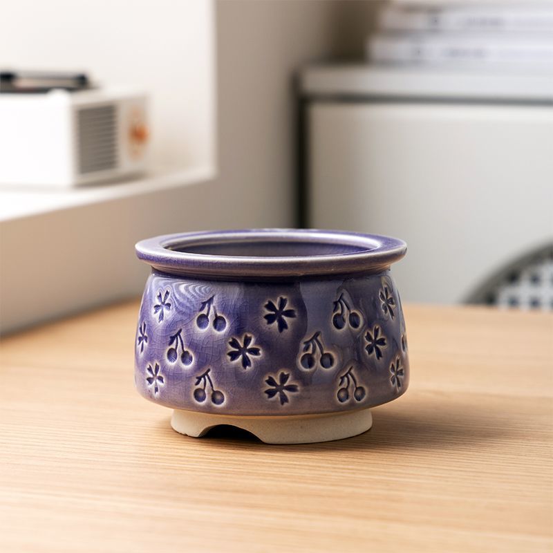 多肉花盆陶瓷可爱印花冰裂创意个性简约桌面装饰肉肉花盆帽檐造型