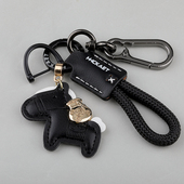 卡通创意马上有钱钥匙扣汽车钥匙链皮革手绳手工编织绳包挂件礼物