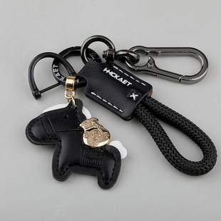 卡通创意马上有钱钥匙扣汽车钥匙链皮革手绳手工编织绳包挂件礼物