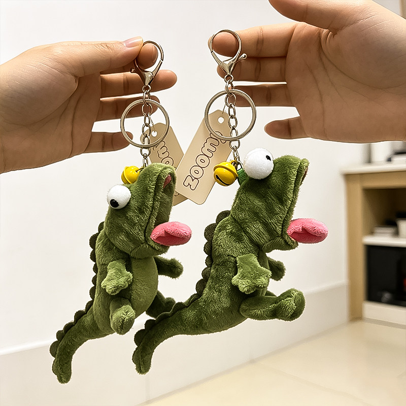 搞怪薄荷绿蜥蜴毛绒钥匙扣奔跑吐舌头卡通立体公仔挂件潮玩包挂