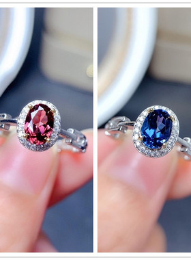 简约气质仿真蓝宝石红碧玺开口戒指女时尚彩宝天然石活口指环饰品