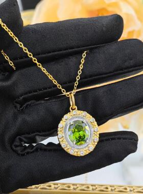 意大利双色金橄榄绿满钻项链