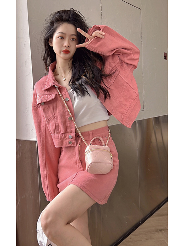 秋多巴胺牛仔套装女小个子短款开衫夹克外套高腰A字半身裙两件套,女装/女士精品,时尚套装,淘宝优惠券,粉丝福利购,淘宝优惠卷