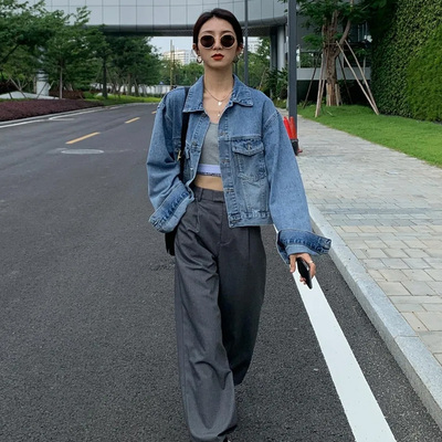 韩风chic外套春秋季酷女孩穿搭小个子短款上衣工装夹克牛仔女国潮