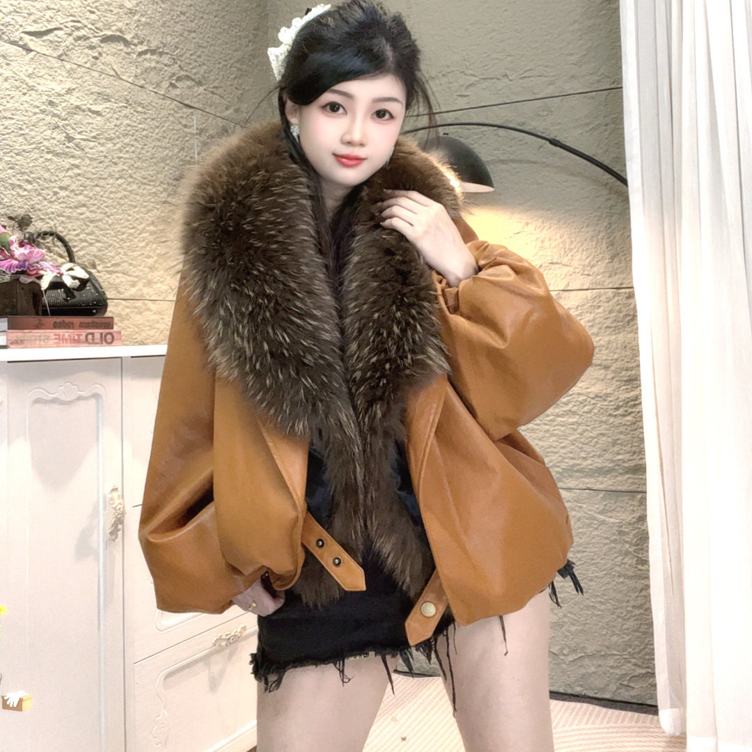 复古毛领皮衣外套女短款宽松高级感气质夹克百搭P0430 咖色,女装/女士精品,短外套,淘宝优惠券,粉丝福利购,淘宝优惠卷