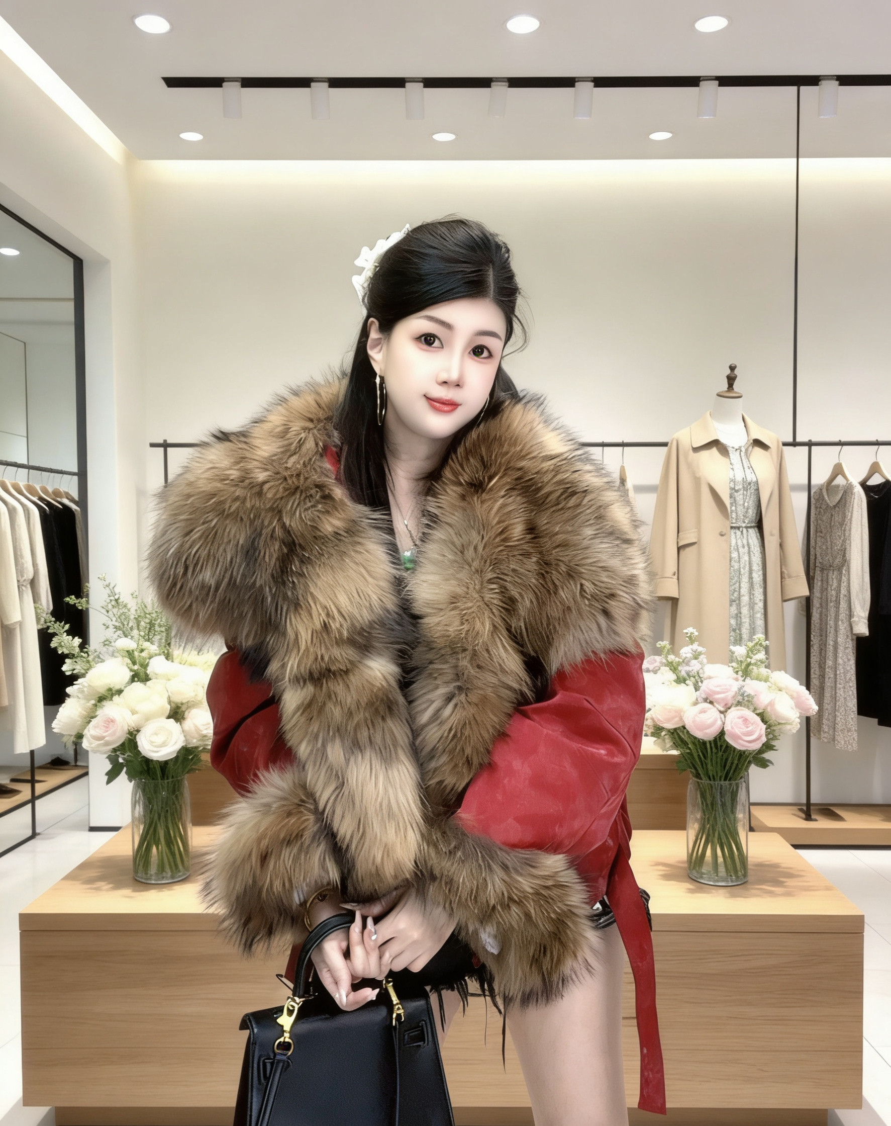 轻奢大毛领皮衣外套女短款宽松型厚款经典外套p0442