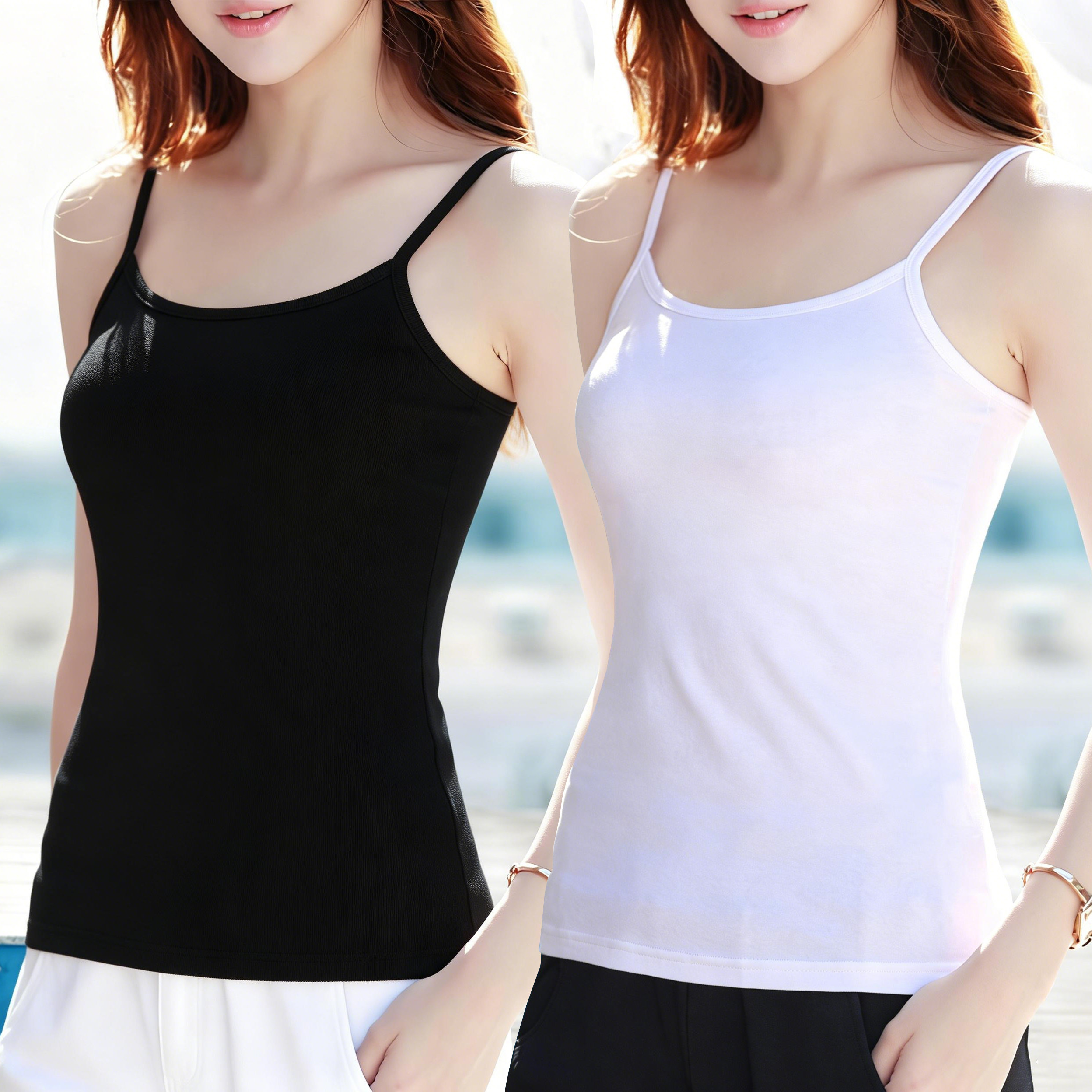 纯棉白色小吊带背心春夏秋女士内搭薄款不带胸垫外穿打底无袖上衣