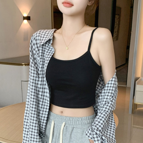 纯棉螺纹小吊带背心女内搭短款