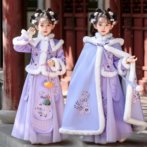 女童加厚冬季汉服唐装新年套装