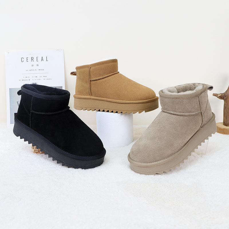 厚底周冬雨女靴牛皮女式雪地靴加绒加厚防滑保暖中帮防寒冬季款