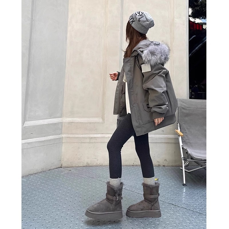东北雪地靴女冬季新款皮扣骑士靴加绒加厚棉鞋羊皮毛一体毛长筒靴
