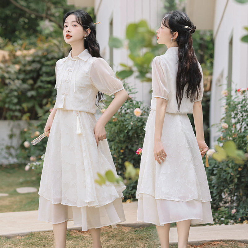 2025胖妹妹新中式改良旗袍国风大码套装连衣裙女装夏季汉服长裙子