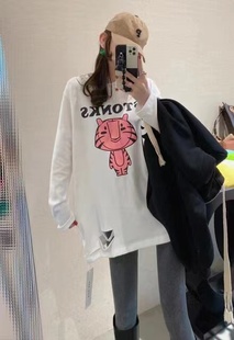 t恤 XG加绒纯棉白色打底衫 女2024新款 长袖 上衣宽松内搭中长款