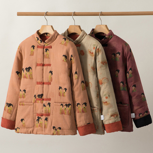 女士棉花袄新中式盘扣棉袄复古棉外套中国风棉衣保暖棉服秋冬加厚