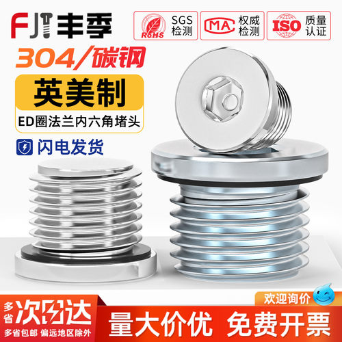 SAE系列镀锌/304/316不锈钢美制内六角带0圈密封法兰堵头40N5/16