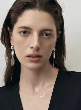 几何长款哑光银耳坠耳环 董洁同款