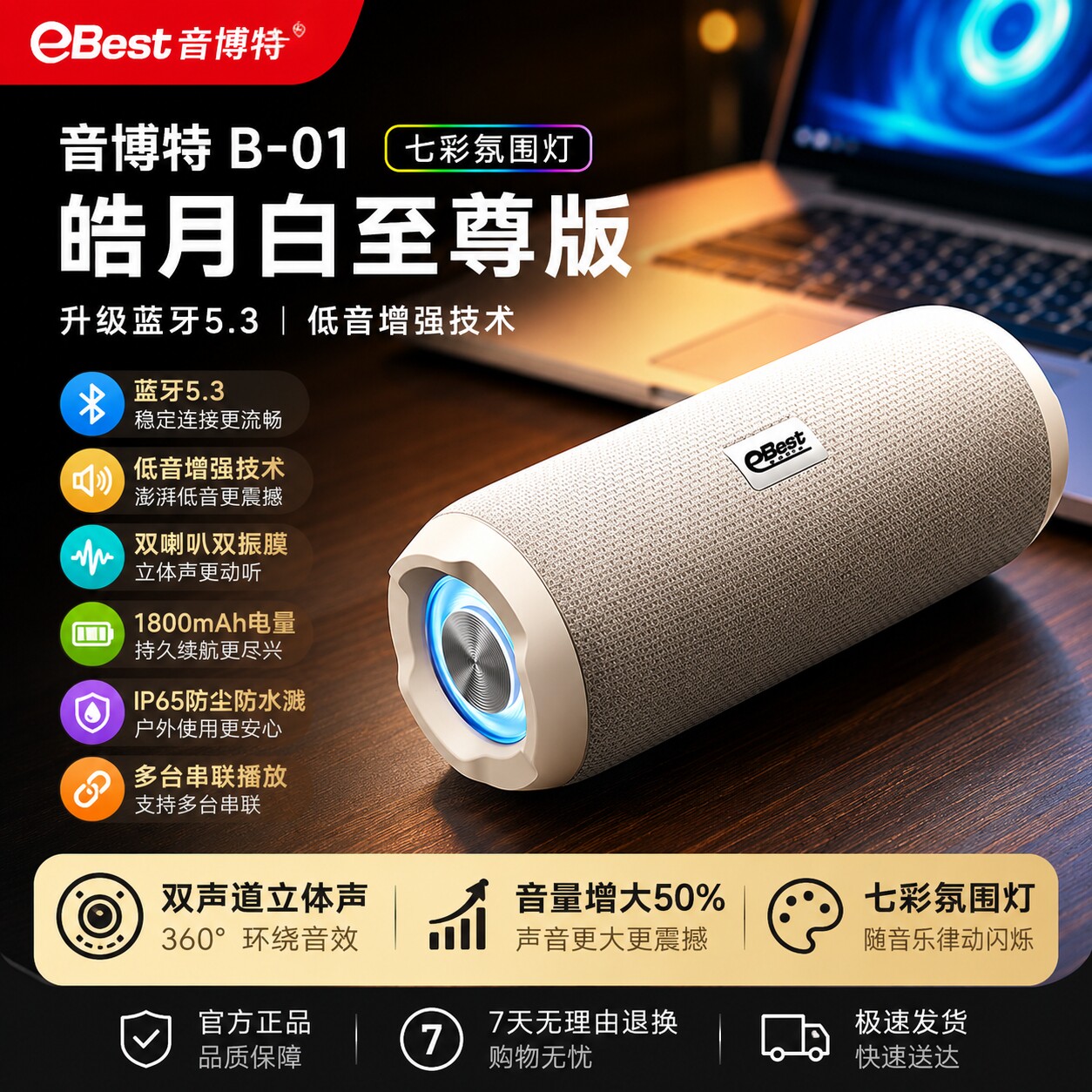 蓝牙音箱无线四单元重低音炮炫酷户外骑行便携车载大音量高音质