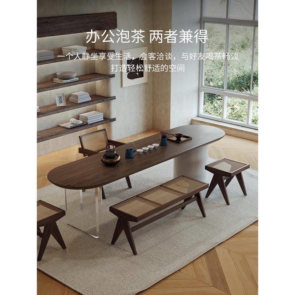 轻奢风功夫茶几实木侘寂风泡茶桌大板茶台办公室新中式茶桌椅组合